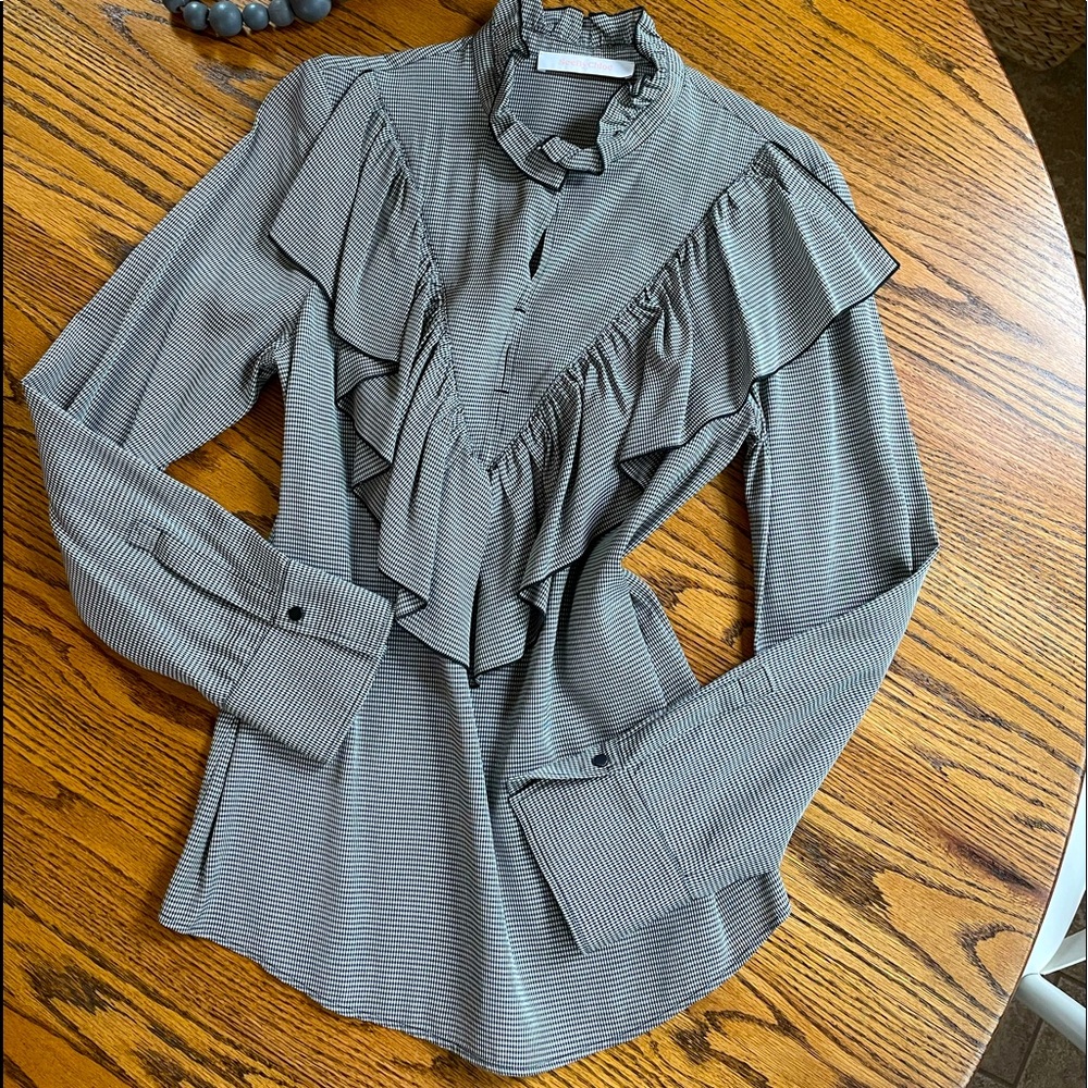 NWOT - See by Chloe Black and White Ruffle Blouse